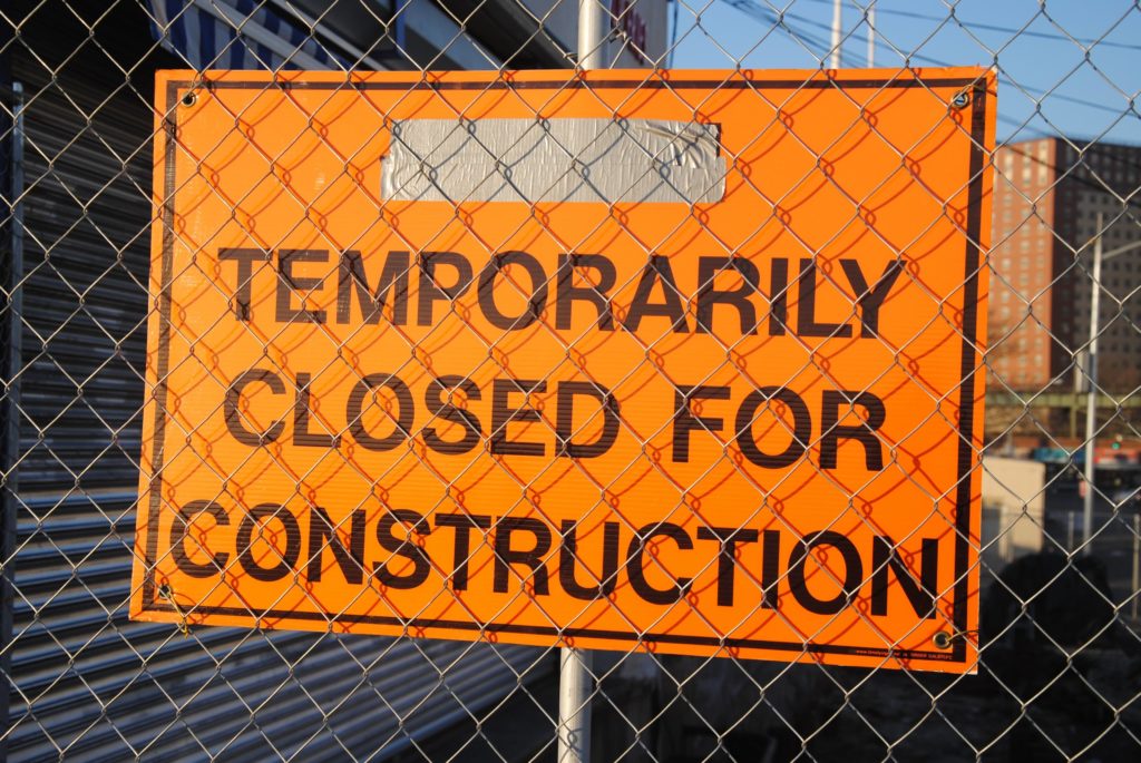 Sign saying Temporarily Closed for Construction